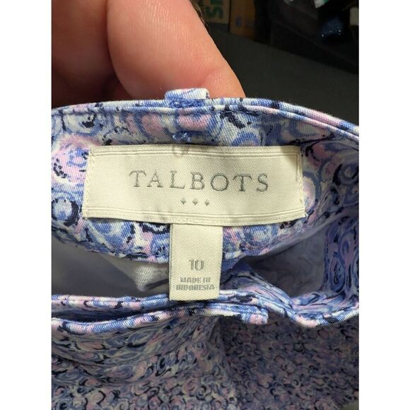 TALBOTS Blue/Pink/White Circular Pattern stretch Cropped Women's Pants10 - Picture 2 of 5